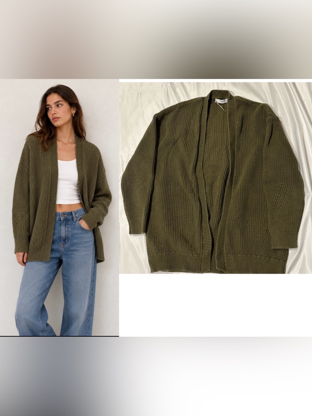 MANGO cotton knit cardigan in dark green